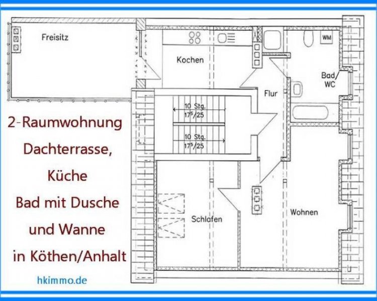 Köthen (Anhalt) Außergewöhnliche 2-Raumwohnung mit Dusche und Wanne in Köthen/Anhalt Wohnung mieten