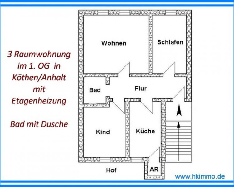 Köthen (Anhalt) Mietwohnung 3 Zimmer,Küche,Bad in Köthen Nähe Krankenhaus Wohnung mieten