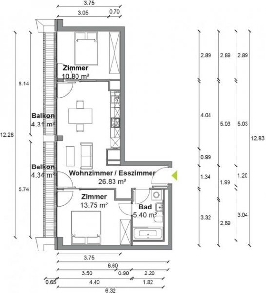 Berlin Sonnenbalkon! Offen geschnittene 3 Zimmer Wohnung mit ca. 61m², EBK und Weitblick in Berlin-Mitte! Wohnung mieten