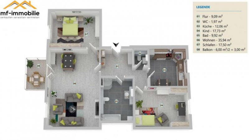 Mariental großzügige Erdgeschosswohnung 3 Zimmer 107 m² mit Einbauküche Wohnung mieten