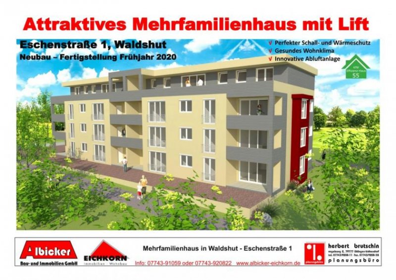 Waldshut-Tiengen Waldshut-Bergstadt: 2 Zimmerwohnung 1. Obergeschoss mit Balkon ca. 61m² mit Lift zu vermieten Wohnung mieten