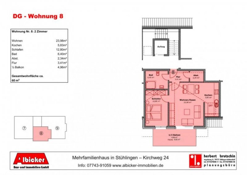 Stühlingen Stühlingen: 2 Zimmerwohnung Dachgeschoss mit Lift und Tiefgarage Wohnung mieten