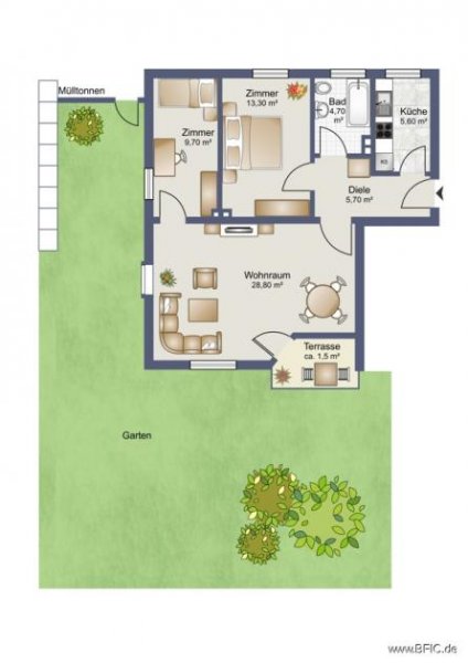 Fürstenfeldbruck 3-Zimmer-Gartenwohnung mit Kachelofen Wohnung mieten