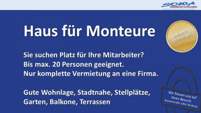 Neuburg an der Donau Haus für Monteure in Neuburg - Gute Wohnanlage, Parkplätze, Einzugsbereit! - Ein Objekt von Ihrem Immobilienpartner SOWA und