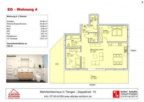 Waldshut-Tiengen Inserate von Wohnungen 3 Zi. EG mit Terrasse ca. 102 m² - Wohnung 4 - Zeppelinstr. 10, 79761 Waldshut-Tiengen - Neubau Wohnung kaufen