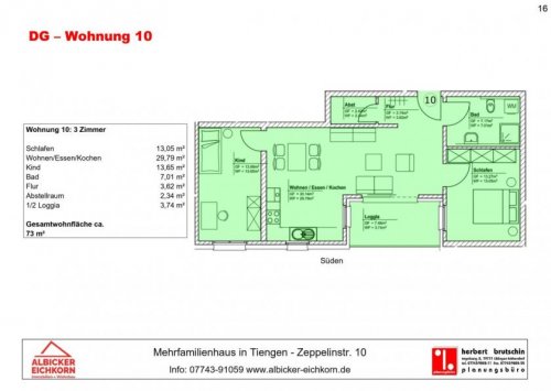 Waldshut-Tiengen Etagenwohnung 3 Zi.DG mit Balkon ca. 73 m² - Wohnung 10 - Zeppelinstr. 10, 79761 Waldshut-Tiengen - Neubau Wohnung kaufen
