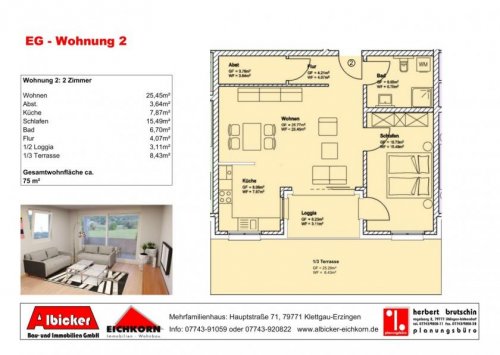 Klettgau 1-Zimmer Wohnung 2 Zi. EG mit Terrasse ca. 75 m² - Wohnung 2 - Hauptstr. 71, 79771 Klettgau-Erzingen - Neubau Wohnung kaufen