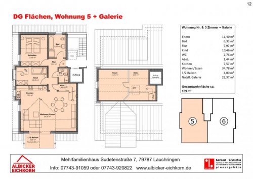 Lauchringen 3-Zimmer Wohnung 3 Zi. DG mit Balkon + Galerie ca. 109 m² - Wohnung 5 - Sudetenstr. 7, 79787 Lauchringen - Neubau Wohnung kaufen