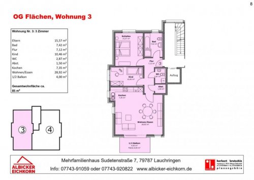 Lauchringen 3-Zimmer Wohnung 3 Zi. OG mit Balkon ca. 85 m² - Wohnung 3 - Sudetenstr. 7, 79787 Lauchringen - Neubau Wohnung kaufen