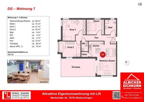 Wutöschingen Teure Wohnungen 4 Zi. DG mit Dachterrasse ca. 127 m² - Wohnung 7 - Werkstraße 3a, 79793 Wutöschingen - Neubau Wohnung kaufen