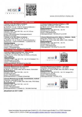 Holzminden Immobilie kostenlos inserieren *** UPDATE *** 04.12.2025 *** Aktuelle Mietübersicht *** Heise Immobilien Holzminden Wohnung mieten