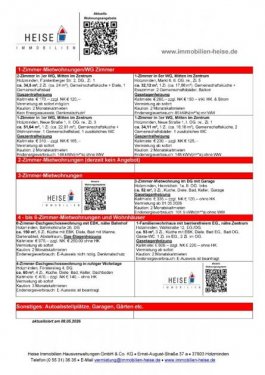 Holzminden Immo *** UPDATE *** 08.05.2026 *** Aktuelle Mietübersicht *** Heise Immobilien Holzminden Wohnung mieten