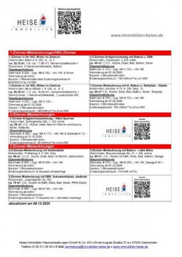 Holzminden Wohnung Altbau *** UPDATE *** 08.12.2025 *** Aktuelle Mietübersicht *** Heise Immobilien Holzminden Wohnung mieten