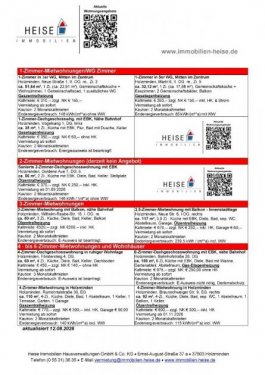 Holzminden Teure Wohnungen *** UPDATE *** 12.08.2026 *** Aktuelle Mietübersicht *** Heise Immobilien Holzminden Wohnung mieten