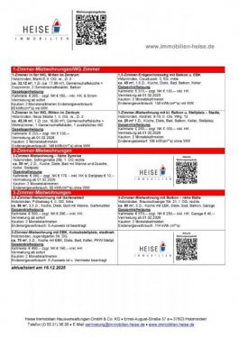 Holzminden Wohnung Altbau *** UPDATE *** 16.12.2025 *** Aktuelle Mietübersicht *** Heise Immobilien Holzminden Wohnung mieten
