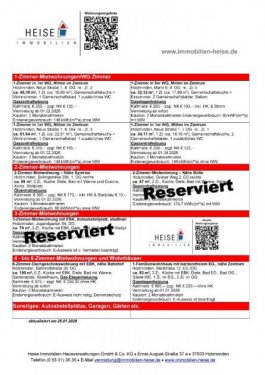 Holzminden Wohnung Altbau *** UPDATE *** 25.01.2026 *** Aktuelle Mietübersicht *** Heise Immobilien Holzminden Wohnung mieten