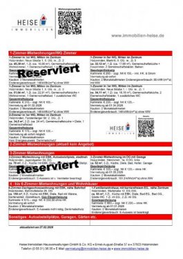 Holzminden Etagenwohnung *** UPDATE *** 27.02.2026 *** Aktuelle Mietübersicht *** Heise Immobilien Holzminden Wohnung mieten