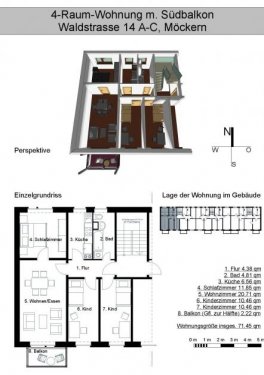 Möckern (Landkreis Jerichower Land) Günstige Wohnungen Angebot der Woche ! schöne 4-R.Wohnung ca.71,45m2 im 3.OG.mit schöner sonnigen Balkon zu vermieten. Wohnung mieten