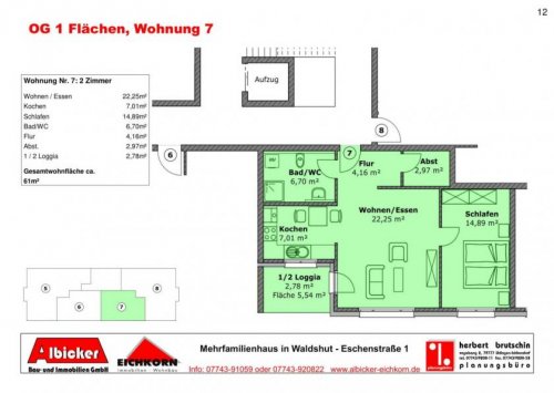 Waldshut-Tiengen Günstige Wohnungen Waldshut-Bergstadt: 2 Zimmerwohnung 1. Obergeschoss mit Balkon ca. 61m² mit Lift zu vermieten Wohnung mieten